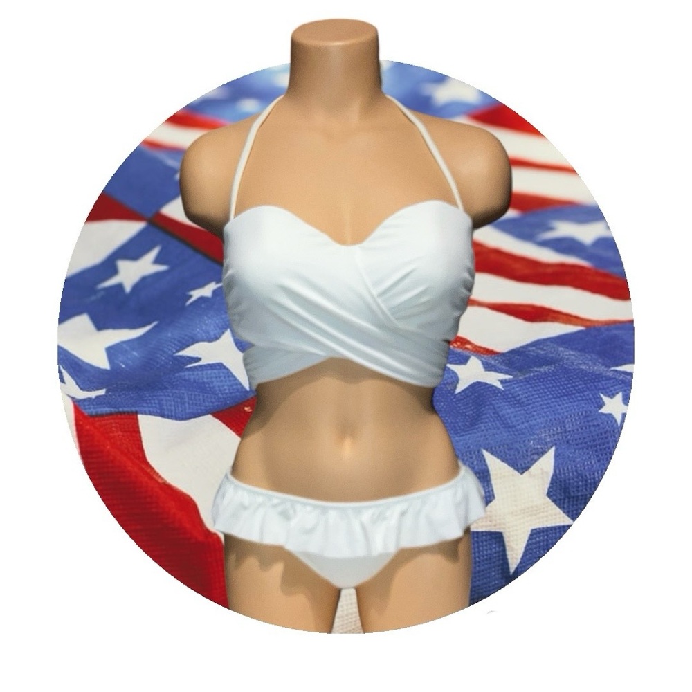 VICTORIA'S SECRET Swim White Wrap Push Up Top Ruffle Bottom Bikini 2 Piece 34D S